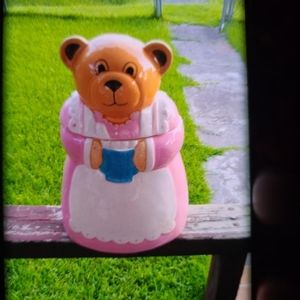 RARE!!! VINTAGE TEDDY BEAR WITH CUP, COOKIE JAR.